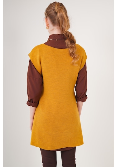 Bigdart 15760 Kuşaklı Triko Süveter - Hardal 001