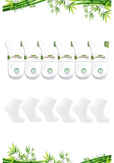 Bambu Erkek Yarım Konç Düz Beyaz Çorap Dikişsiz 6'lı Paket Beyaz