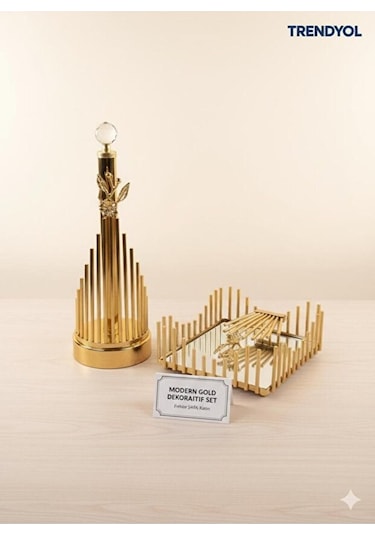 Gold Paslanmaz Metal Rulo - Kare Peçetelik Seti - Lüks Tezgah & Masaüstü Gri