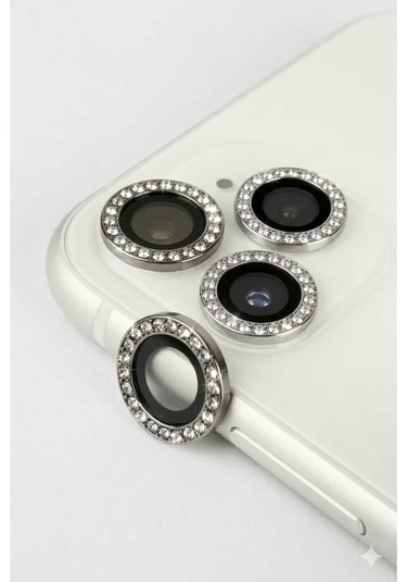 Apple Uyumlu iPhone  16 Taşlı Kamera Lens Koruyucu Gri