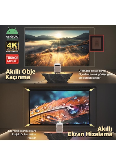 Vankyo H300A AndroidTV 4K Destekli AutoFocus+AutoKeystone 6G Wi-Fi+5.2BT Beyaz Projeksiyon Cihazı