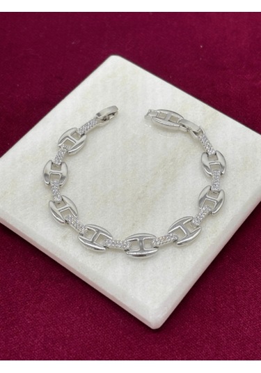 Taşlı Ve Parlak Birbirine Geçme Model Silver Bileklik Silver