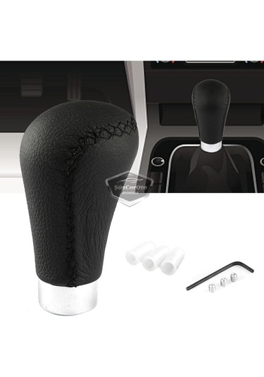 Üniversal Siyah Dikişli Deri Spor Görünümlü Vites Topuzu Aparatlı Manuel Vites Kolu 00 Şüscaroto Aksesuar
