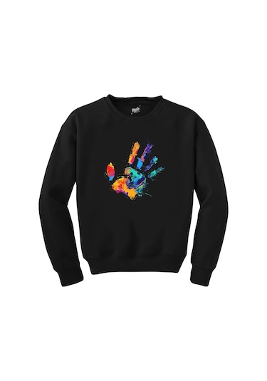 Hand Splash Paint Siyah Unisex Sweatshirt Siyah
