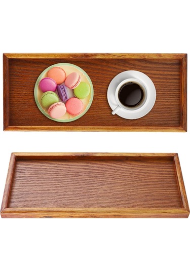 Servis Tepsisi, Dikdörtgen Ahşap Çay Tepsisi Otel Ev Mutfak Tepsileri Atıştırmalık Tepsisi Kahvaltı Tepsisi Gıda Saklama Kabı 35 15cm