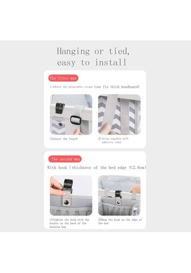 Novahub Bebek Yatağı Asılı Çanta, Gri Beyaz Dalga Desen, Pratik Saklama Çantası Çok Renkli