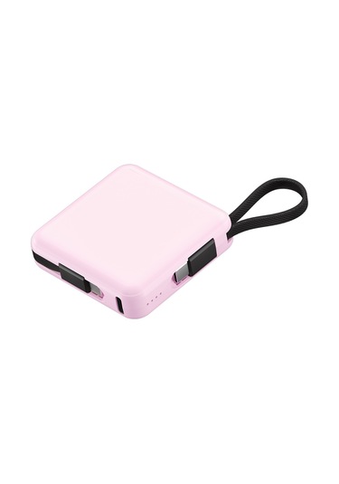 Raptic 5000 mAh Lightning - Type-C Kablolu Dijital Led Göstergeli Askılı Powerbank  Pembe
