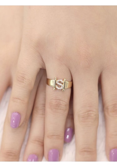 14 Ayar Altın Küçük S Harfli Taşlı Yüzük