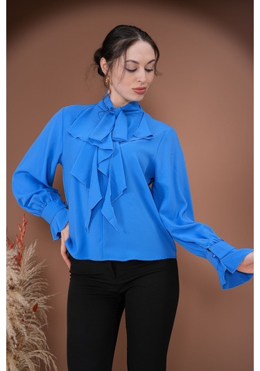 Fırfırlı Zarafet Bluz Mavi