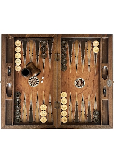 Helena Wood Art King El Yapımı Ahşap Tavla Seti Geniş