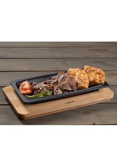 Lava Döküm Servis Tabağı. Siyah Renk. Ölçü 30x15cm.