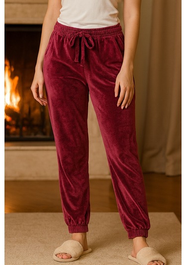 Kadın Paçası Lastikli Cep Detaylı Kadife Kumaş Tek Alt 503 Mürdüm MÜRDÜM