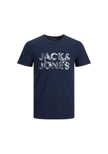 Jack & Jones 12215700  Techlogo Bisiklet Yaka Logolu Tisört Navy Blazer Lacivert