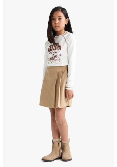 Defacto Kız Çocuk Okula Dönüş Gabardin Etek F1418a825aubg219 Bej