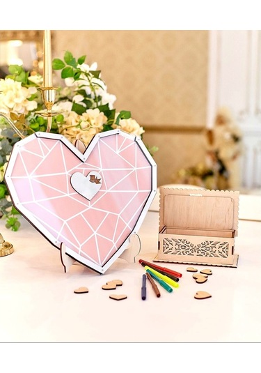 Hdrlazerdizayn Köşeli Kalp Şeklinde Düğün Anı Defteri