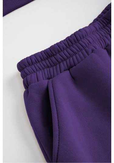 Modagen Unisex Mor Beyaz Bisiklet Yaka California Baskılı Alt-üst Eşofman Takımı Mor-beyaz