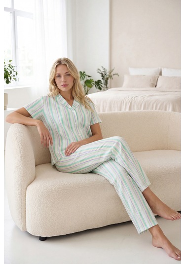 Nbb Kadın Yeşil Great Day Önden Düğmeli Pijama Takımı YESIL