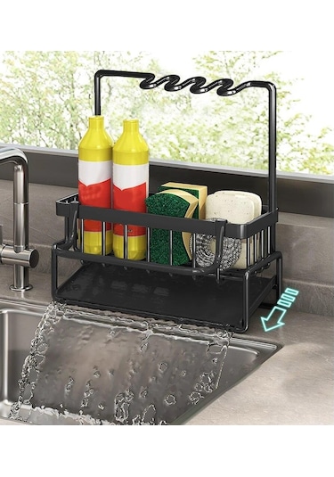 Mutfak Lavabo Raf Organizatör Mutfak Lavabo Sünger Tutucu Kendiliğinden Boşalan Tepsi Bulaşık Sabunu Fırçalama Bulaşık Bezi Raf Paslanmaz Çelik