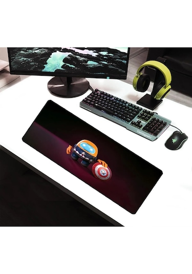 Alkese 70x30 Cm Among Us Desenli Dikişli Kaydırmaz Tabanlı Oyuncu Mouse Pad