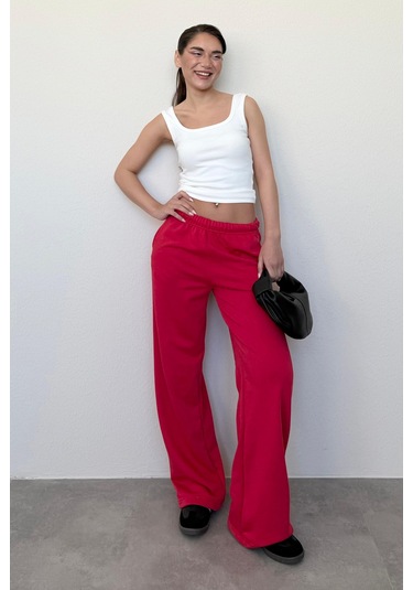 Madmext Kırmızı Bol Paça Kadın Eşofman Altı Mg2279 Kırmızı