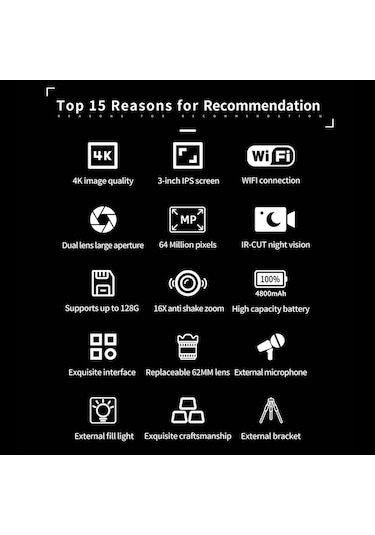 4k Dijital Kamera Wifi Video Kamera 64mp Çift Lens 3 İnç Ips Ekran 16x Sarsıntı Önleyici Dw