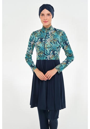 Yarım Fermuarlı Likralı Tam Kapalı Tesettür Mayo 3124 Koyu Lacivert Koyulaci01 Koyu Lacivert
