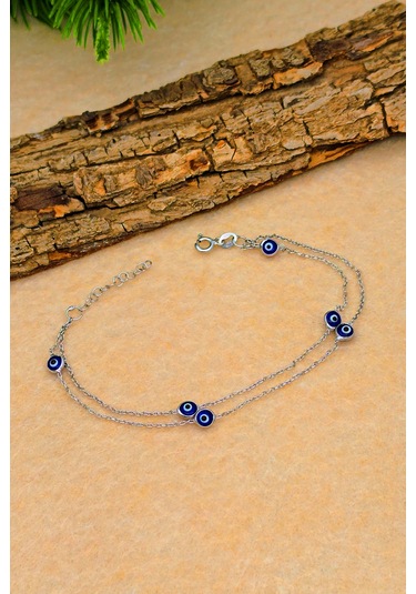 Silvera Telkari Kadın Nazar Boncuklu Gümüş Bileklik Cam Göz Nazar Zincirli Bileklik 925 Ayar St378 Gümüş
