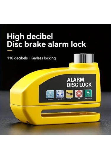 Elektrokaplama Taşınabilir Alarmlı Bisiklet Disk Kilidi Titreşim Sensörlü Metal Kılıf 7mm Pim Anahtarsız