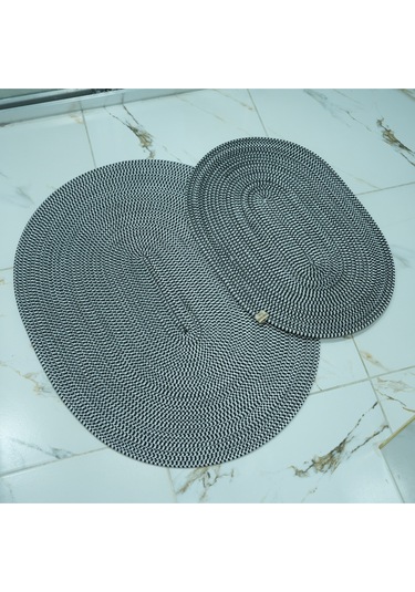 Zengin Supla 2'li Banyo Paspas Set Siyah - Beyaz