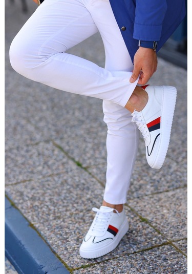 Shoetyle - Beyaz Deri Bağcıklı Erkek Günlük Ayakkabı 101-9082-934-beyaz Beyaz