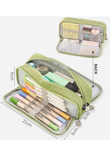 Geniş Kapasiteli Okul Kalem Kutusu, Çok Bölmeli Kalemlik, Öğrenci Ve Ofis Kırtasiye Malzemeleri İçin Pratik Kalem Kılıfı Yeşil