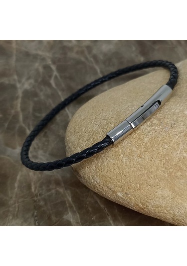 İpek Silver Deri Örgü Bileklik 3 Mm