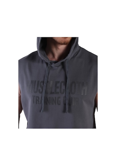 Musclecloth Training Club Kapüşonlu Kolsuz Sweatshirt Füme Gri