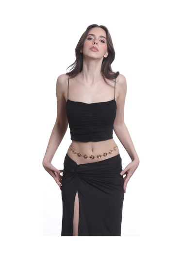 Labalaba Kadın Altın Renk Lak Kaplama Gül Formlu Ayarlanabilir Bel Zinciri, Bel Kolyesi Altın