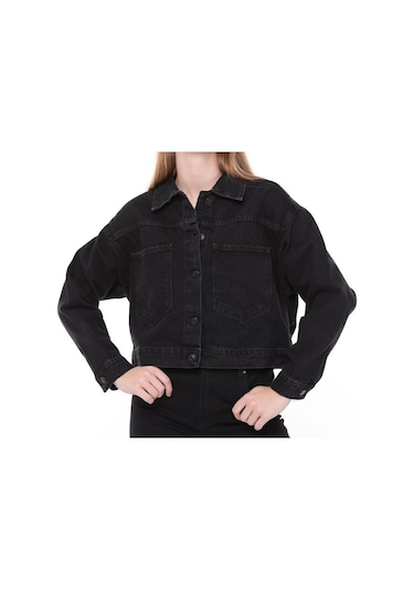 7007-dgml Kadın Düğmeli Jeans Denim Kot Ceket Siyah
