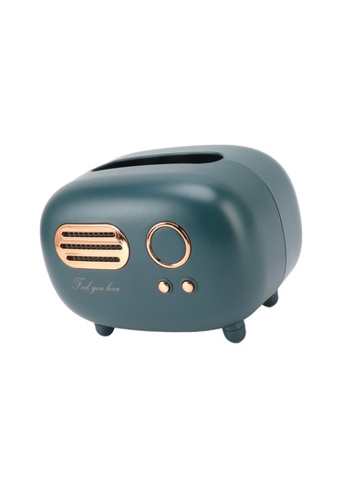 Geeroyoo Klasik Radyo Desenli Plastik Mendil Kutusu - Banyo, Oturma Odası, Yatak Odası Dekoratif Çok Amaçlı Organizer - Kırmızı