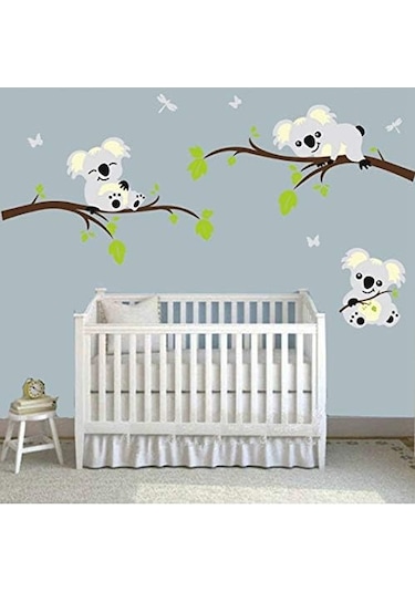 Sevimli 3 Koala Dalı Bebek Odası Duvar Çıkartmaları Duvar Çıkartmaları Çıkarılabilir Kendin Yap Vinil Poster Bebek Ev Dekorasyonu 200 108cm Şeffaf