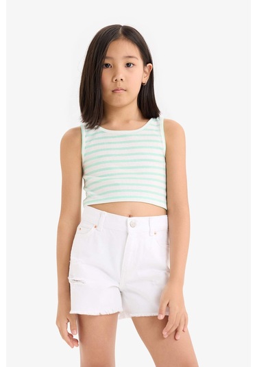 DeFacto Kız Çocuk Bisiklet Yaka Çizgili Atlet Z7814A625HSGN240 Yeşil