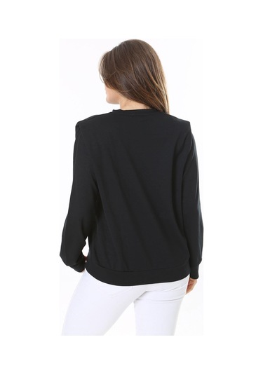 Kadın Büyük Beden Siyah Omuz Detaylı Ön Baskılı Sweatshirt 65n38050-siyah Siyah