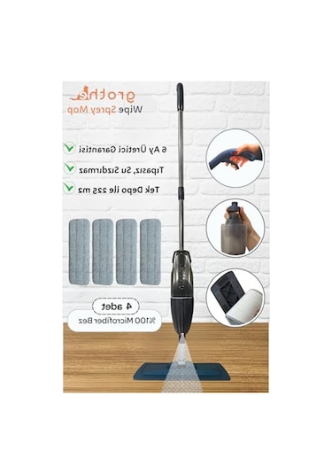 Sprey Mop, 700 Cc Su Hazneli Ve Mikrofiber Bez İle Etkili Temizlik Açık Bej