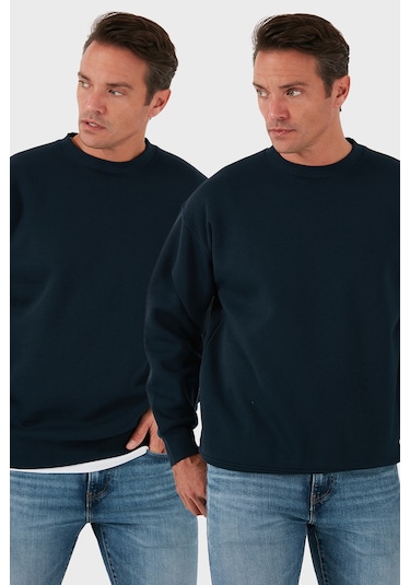 Buratti Regular Fit Bisiklet Yaka Şardonlu 2'Li Paket Erkek Sweat 5905255S2 Koyu Lacivert-Koyu Lacivert