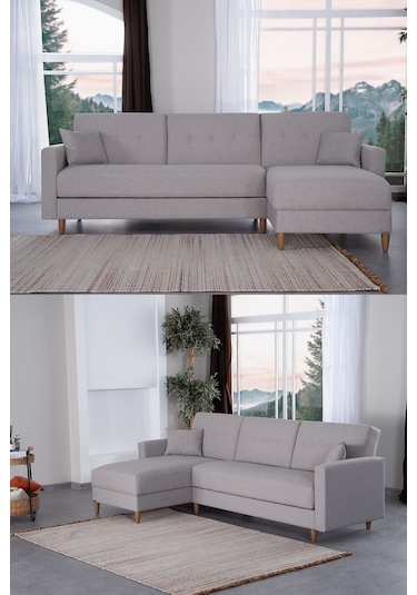 Kilim Mobilya Scandi Köşe Uzanmalı Yataklı Köşe Takımı Hem Sağ Hem Sol Köşe Olarak Kullanılabilir Beyaz