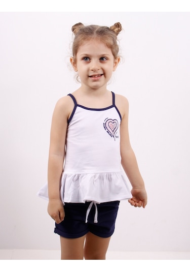 Toontoy Kız Çocuk Kalp Nakışlı Şortlu Takım Beyaz