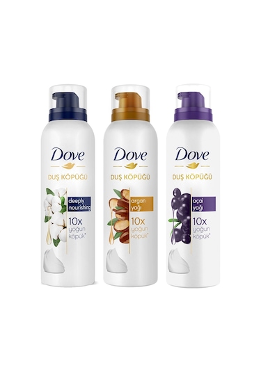 Dove Duş Köpüğü Argan Yağı 200 ML + Açai Yağı 200 ML + Depply Nourishing 200 ML