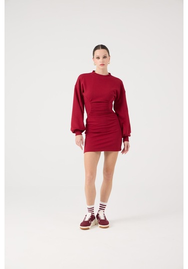 Holly Lolly Belden Oturmalı Mini Nancy Elbise Bordo