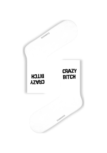 Crazy B.itch Yazılı Unisex Beyaz Tenis Çorap Beyaz