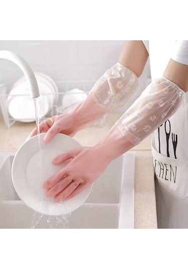 Lateks Uzun Eldiven Ev, Bulaşık, Banyo Temizliği İçin Su Geçirmez Transparan Tasarım Eldiven
