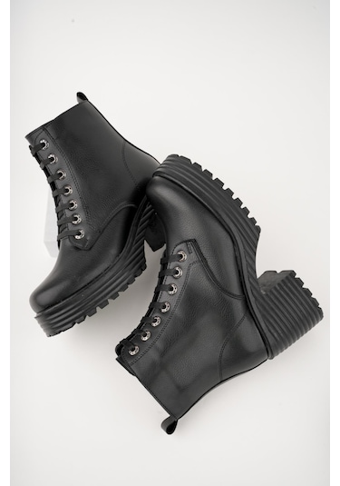 Muggo Grazi Garantili Kalın Taban Platform Topuklu Fermuarlı Bağcıklı Kadın Bot 001