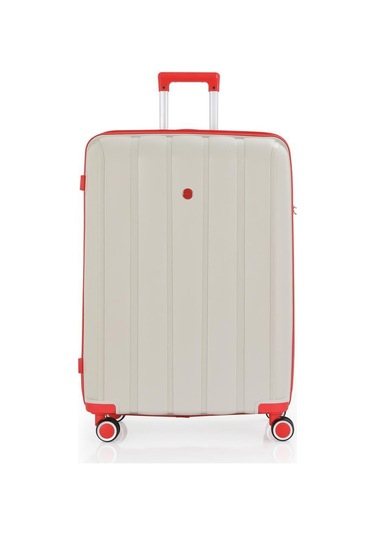 Mçs Bavul Büyük Ve Orta 2li Set Kırılmaz Silikon Valiz V305 Kemik/mercan Bej