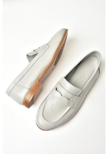 Fox Shoess944007803 Gri Hakiki Deri Kadın Babet Gri